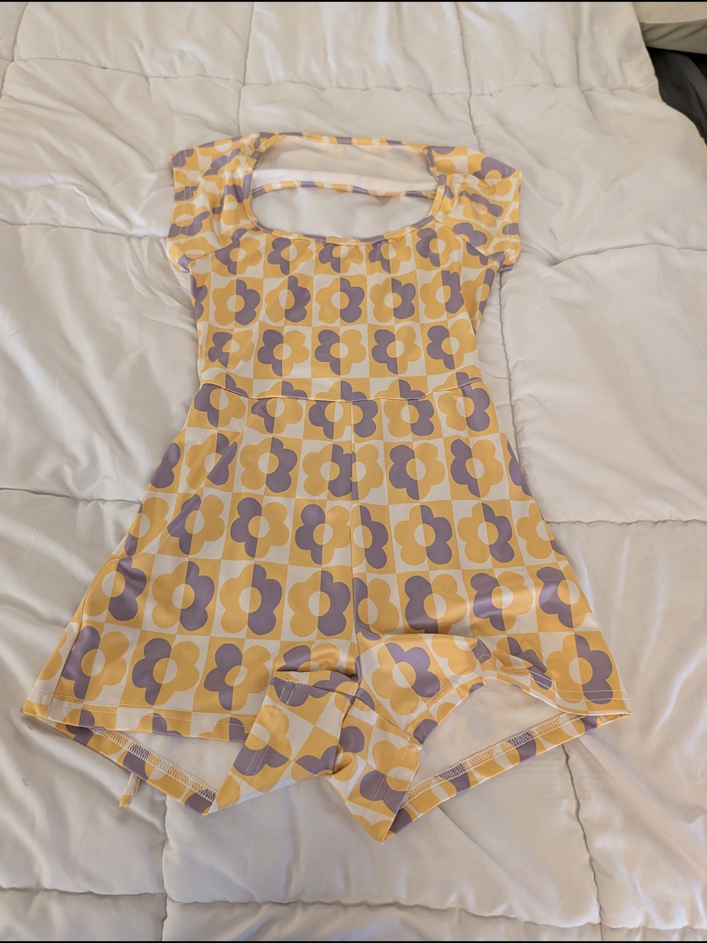 SHEIN Yellow & Lavender Floral Square-Neck Romper Pajama